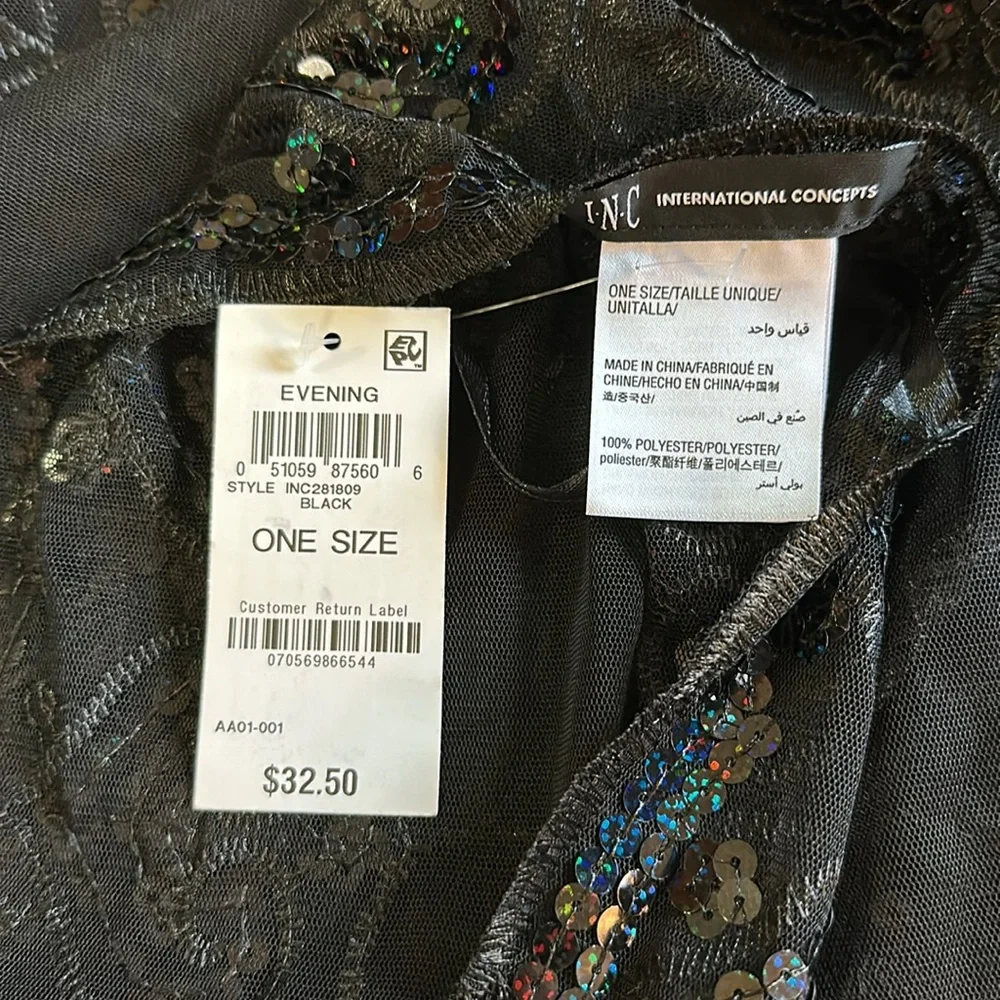 Black Floral Sequined Evening Wrap Scarf, I.N.C. International Concepts - Picture 3 of 6